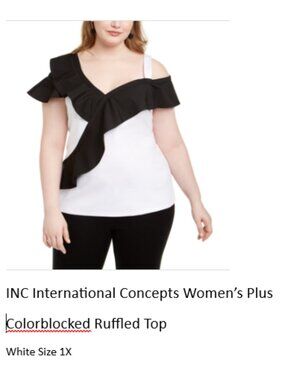 INC women's plus colorblocked ruffle top sz 1X